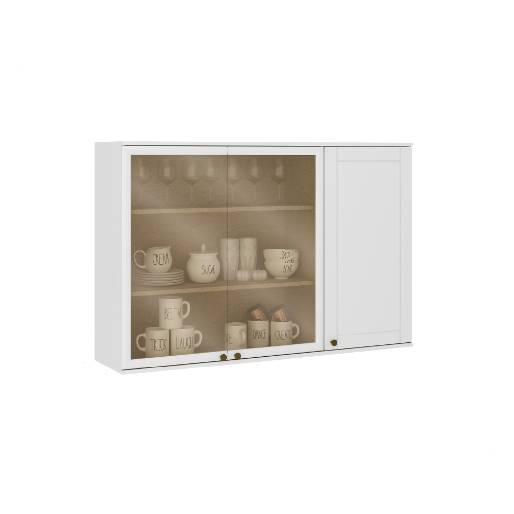 Armário Aéreo Milla com Portas de Vidro e Branco MDF 120cm Carraro em Oferta na Shopee