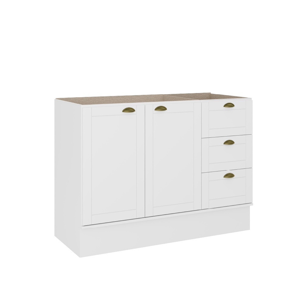 Balcão Gabinete De Pia MDF Milla 2 Portas 3 Gavetas Branco 120cm Carraro - Home & Living