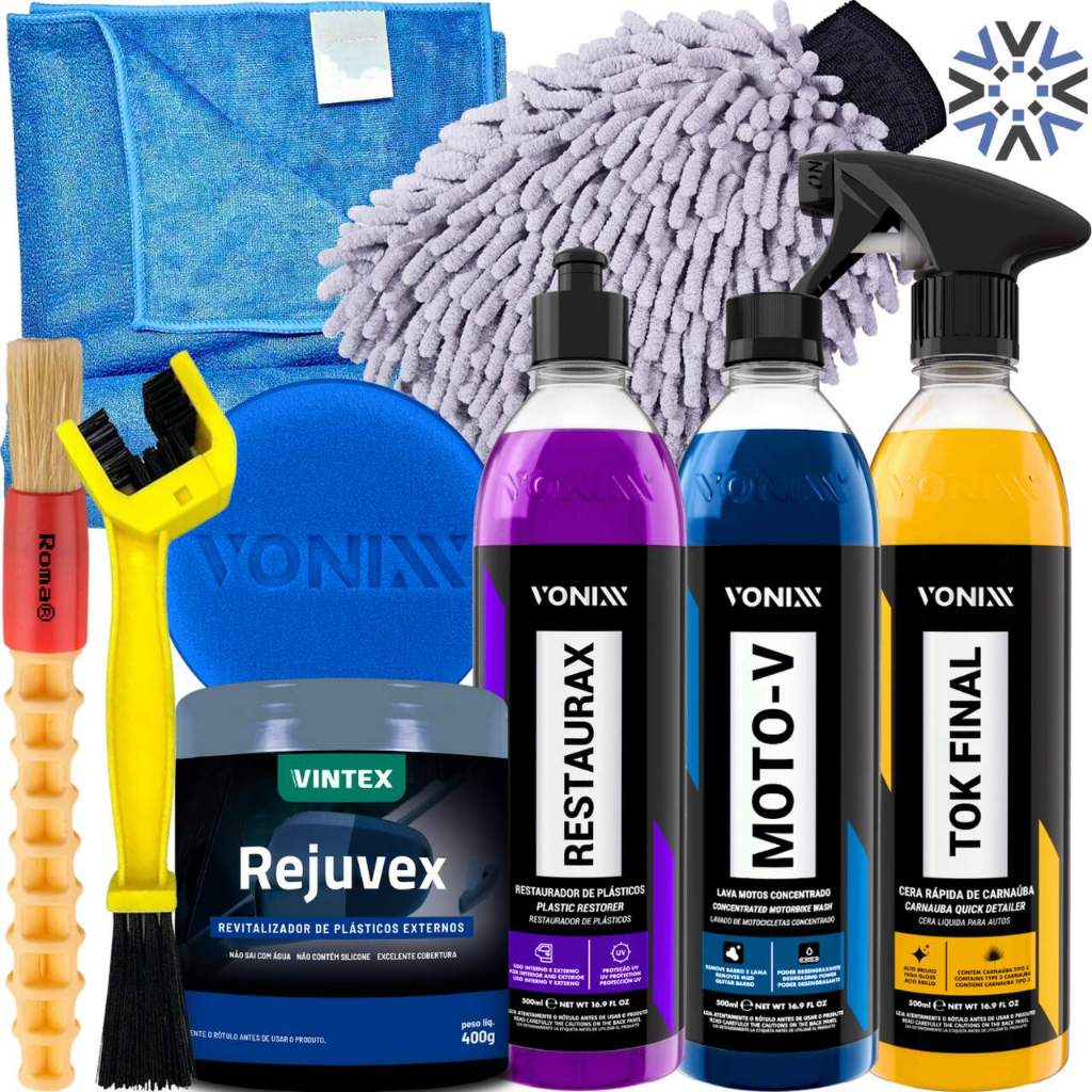 Kit para Lavar Moto Tok Final Moto-V Restaurax Rejuvex Vonixx em Oferta na Shopee