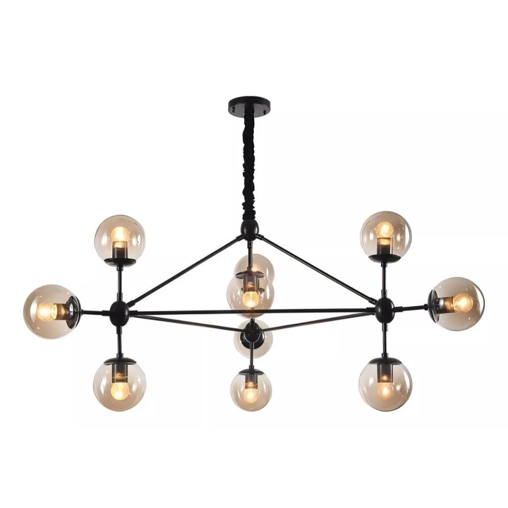 Lustre Pendente Jabuticaba Preto Bola Molecular Âmbar Moderno Sala Quarto Salão INL81