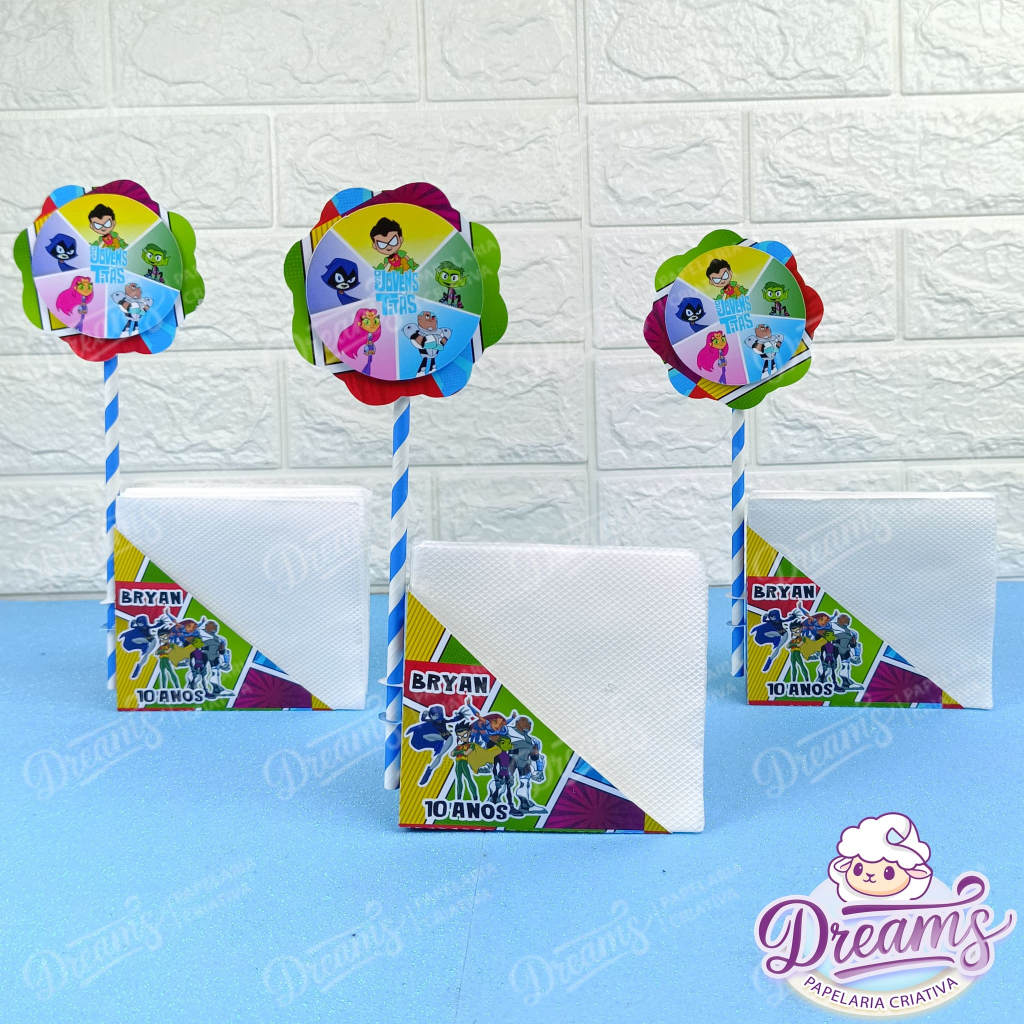 20 Portas Guardanapo + Paliteiro festa Jovens Titãs (fazemos qualquer tema)