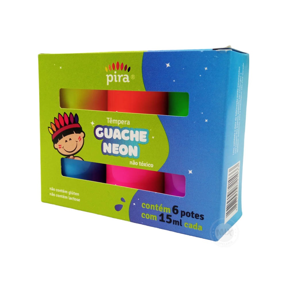 Tinta Guache Neon 6 Cores 15ml Tempera Guache Escolar Piratininga em Oferta na Shopee