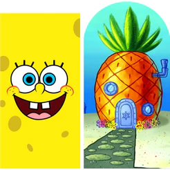 KIT PAINEL DE FESTA BOB ESPONJA E CASA ABACAXI - 1 PAINEL VERTICAL 2X1 + 1 PAINEL ROMANO 2X1 - EM TECIDO SUBLIMADO
