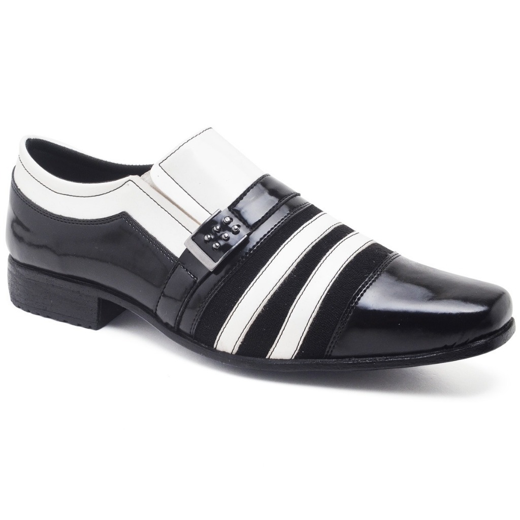 Sapato Social Masculino Verniz Preto Branco Elegance