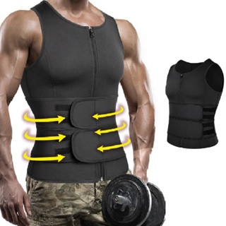 Cinta de Compressão Masculino Colete Ultraforte Duas Faixas com Zíper para Costas e Lombar Efeito Sauna Queima Gordura em Oferta na Shopee
