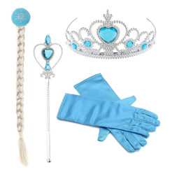 Kit Frozen Elsa Acessórios Com Trança Luvas Coroa E Varinha