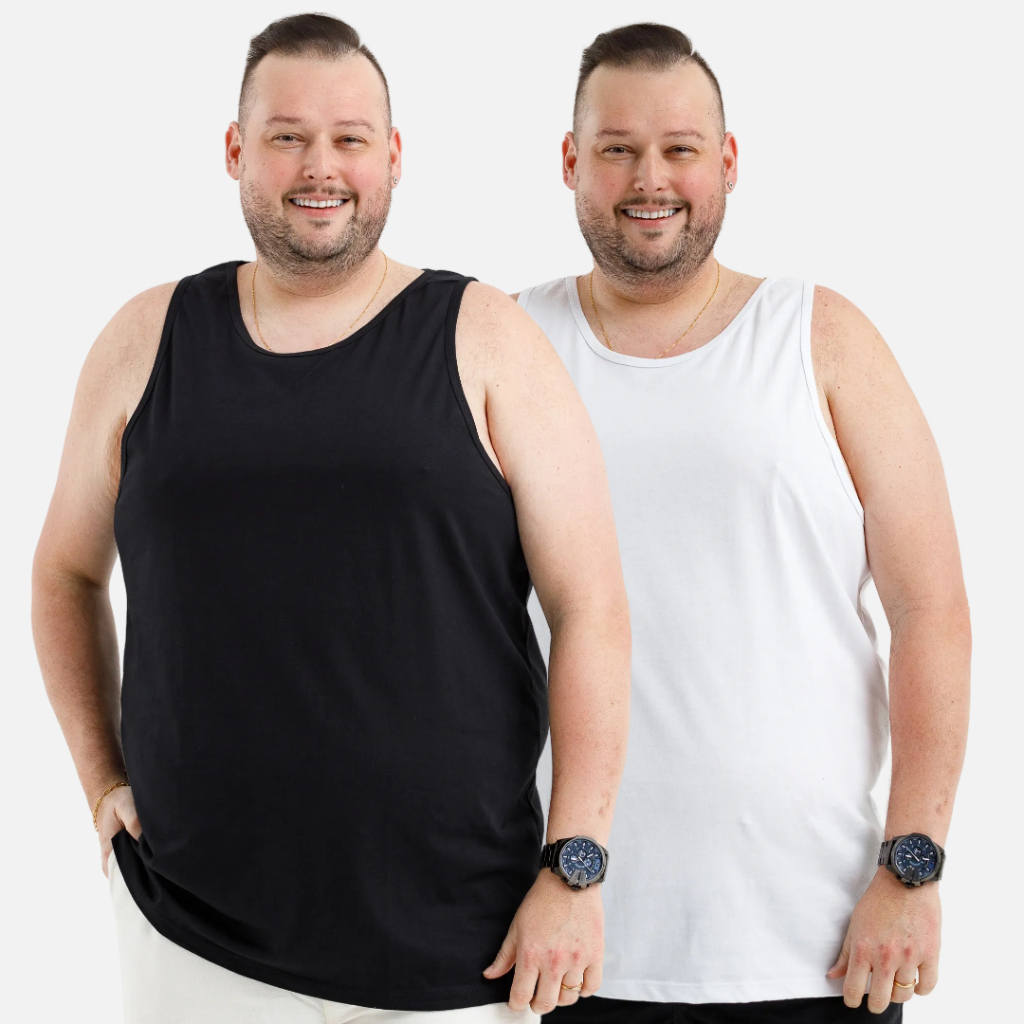 KIT 2 Regata Plus Size Masculina Tamanho Grande Algodão em Oferta na Shopee