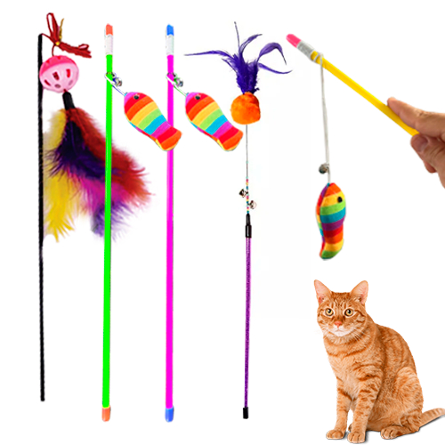 Varinha para Gato com Sininho na Ponta com Brinquedo Bola com Guinzo Gato Pet 48cm Diversao