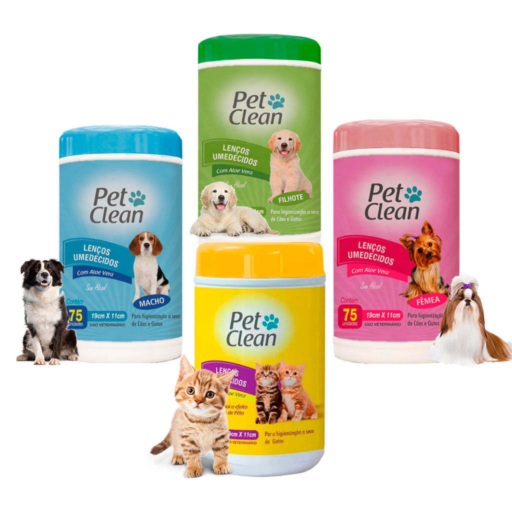 Lenço Umedecido para Cachorro e Gato Pet Clean Sem Álcool - 75 Unidades - Envio Imediato