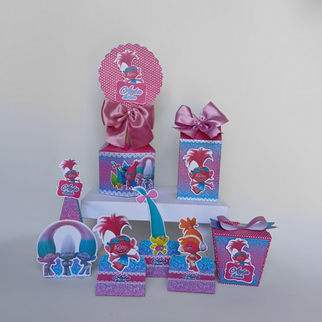 Kit Festa Trolls rosa - Lembrancinha - Personalizado - Festa Infantil - Decoração - Aniversario