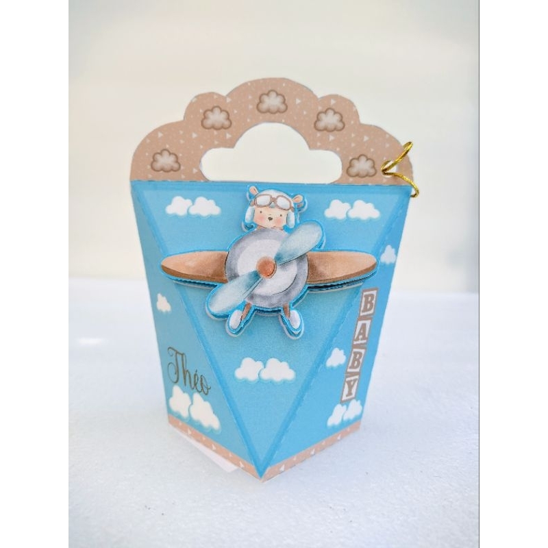 Kit Festa Ursinho Aviador * Caixa Triângulo Ursinho * Caixas Personalizadas Ursinho Baloeiro