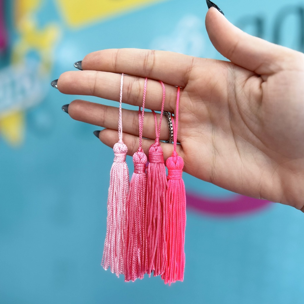 Combo Tassel 70mm Tons Rosa 8 Unidades Pompons Pingente DIY Chaveiro Bijuterias Artesanato Encadernação Ref. CB010