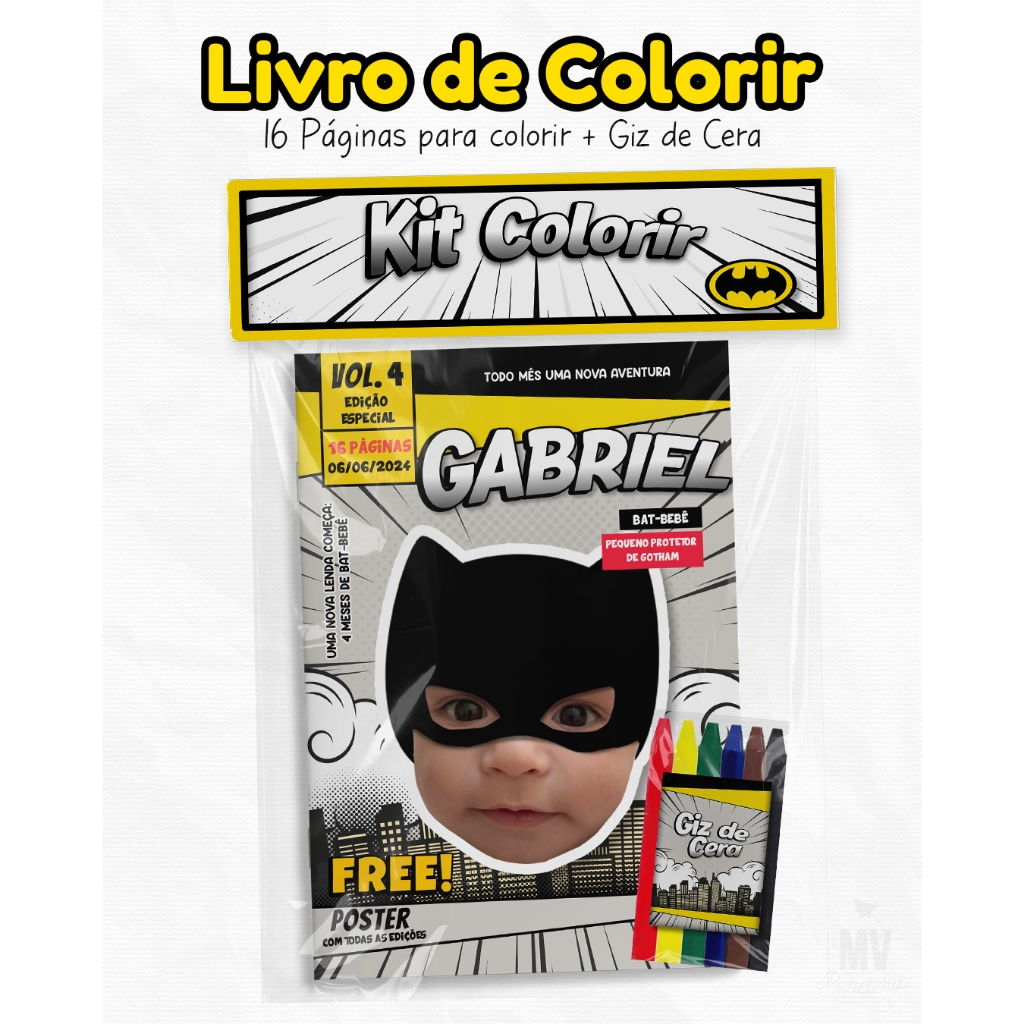 Kit de Colorir - Livro de Colorir Personalizado - Batman - Lembrancinha Personalizada