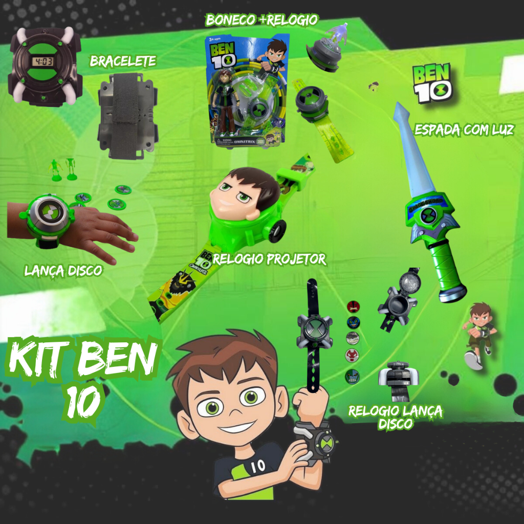 Kit Brinquedo infantil Ben 10 - Projetor de Imagens e Lança Disco