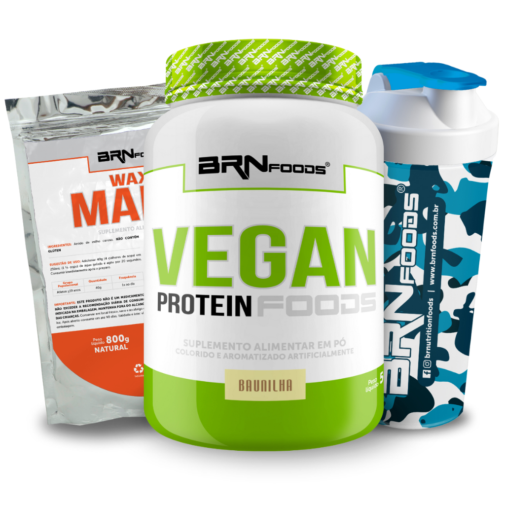 Kit Proteína Vegana Vegan Protein 500g + Waxy Maize 800g + Coqueteleira - BRNFOODS