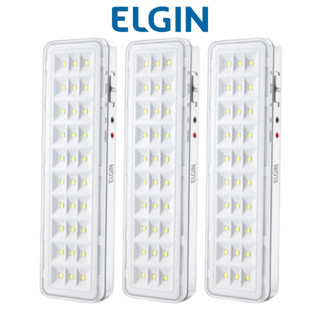Kit 3 Luminárias de Emergência 30 LEDs Recarregável 2W  Bivolt Elgin Luz Emergencial 110/220V