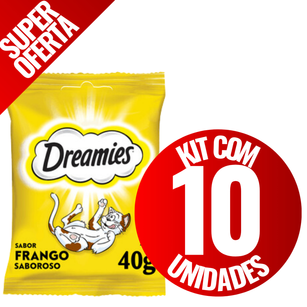 Kit 10 Petiscos Dreamies Gatos Frango 40g Snack Crocante Recheado Alta Palatabilidade
