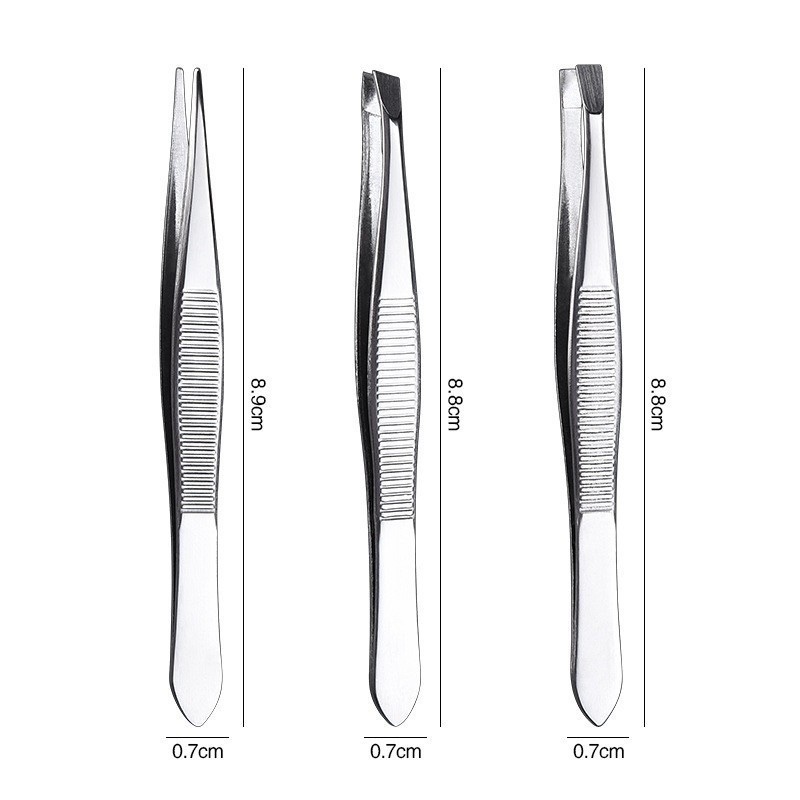 KIT COM 3 PINÇAS EM AÇO INOXIDÁVEL PARA DESIGN DE SOBRANCELHAS, REMOÇÃO DE PELOS, SOBRANCELHAS