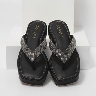 Chinelo Flat Sandália Feminina Brilho Strass De Dedo Luxo Sofiolí Confortável Moda Macio Leve