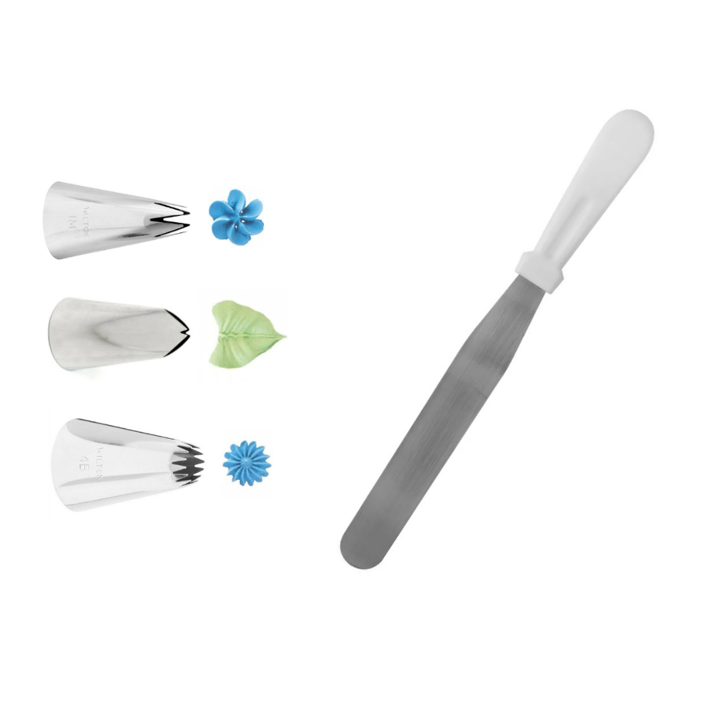 Kit Bicos Wilton 1M 113 4B Originais sem Emendas + Espátula Confeiteiro Inox 32cm