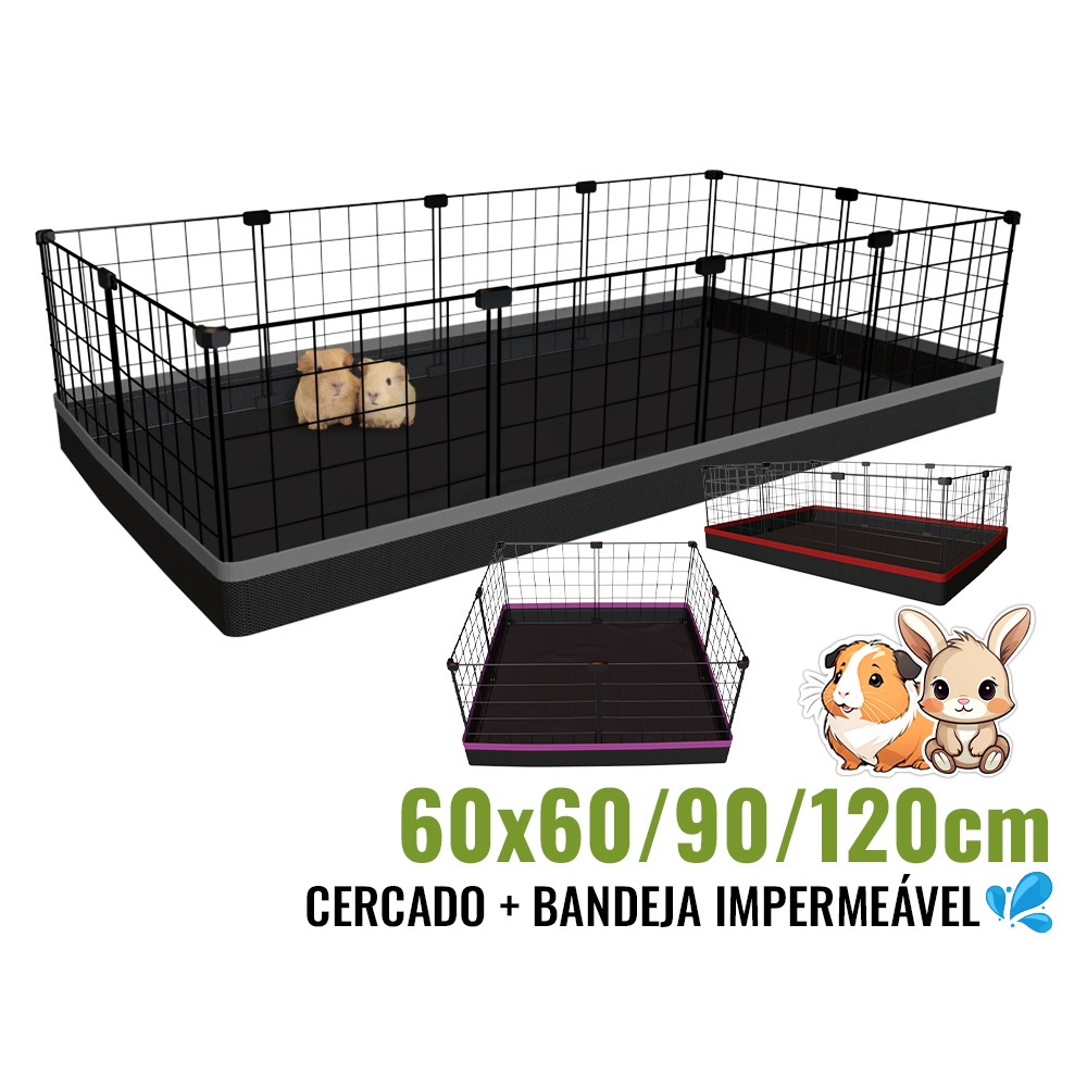 Cercado com Forro Impermeável para Porquinho da Índia, Coelho e Jabuti Gaiola com Tapete Higiênico modelo Bandeja