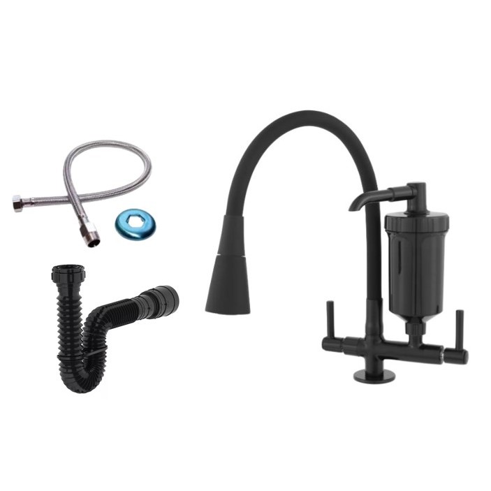 Torneira Para Cozinha Com Filtro, Sifão, Engate, Torneira com sifão e Mangueira, Torneira com filtro preta em Oferta na Shopee