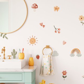 Adesivos de Parede Infantil Boho Aquarela: Sol, Cacto, Flores, Nuvem, Sol, Estrelas e Cogumelos em Oferta na Shopee