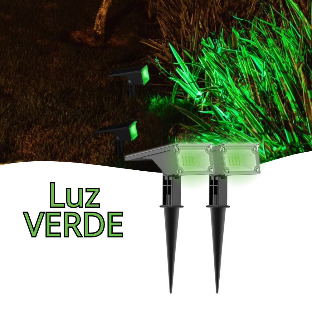 Kit 2 Luminárias LED Spot Solar Verde Espeto de Jardim 10 Lúmens