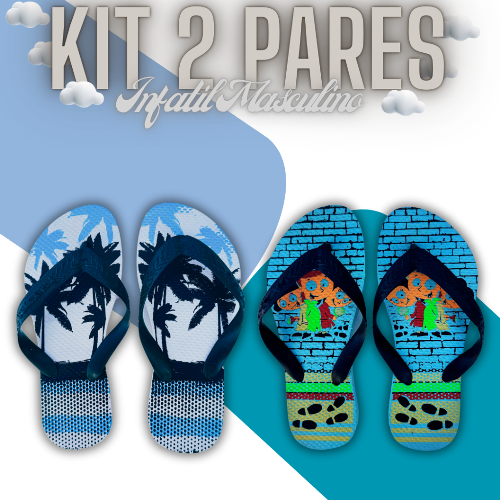 Kit 2 Pares Chinelo Sandália Infantil Maculino Super Macio Leve Confortavel Criança Calçado Menino