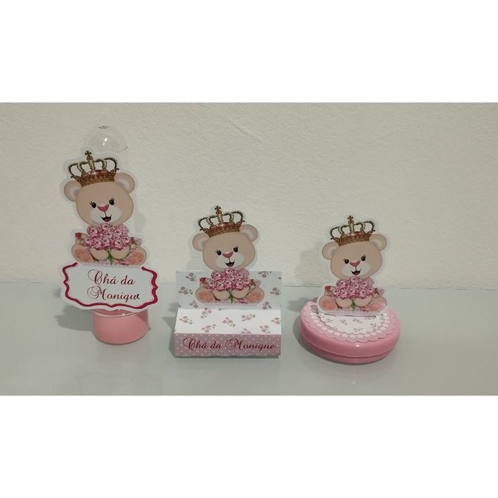 Lembrancinhas Personalizadas Ursinha Princesa Kit 2 com 15 / 30 / 45 / 60 / 75 itens - Tubete / Cx Bis / Latinha