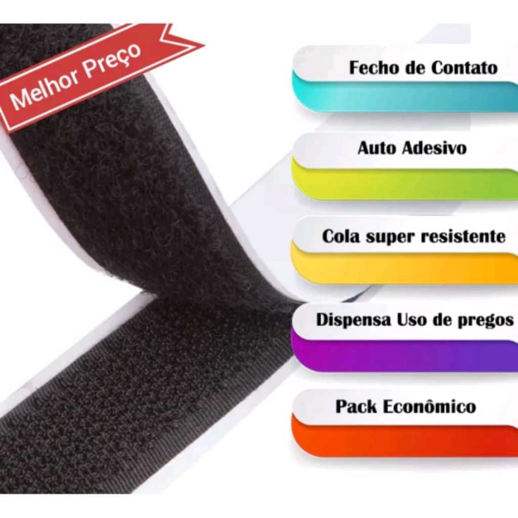 Fecho Contato  Auto Adesivo  1,6cm X 50cm Preto Branco Macho e Fêmea Velthor Tela Mosquiteiro em Oferta na Shopee
