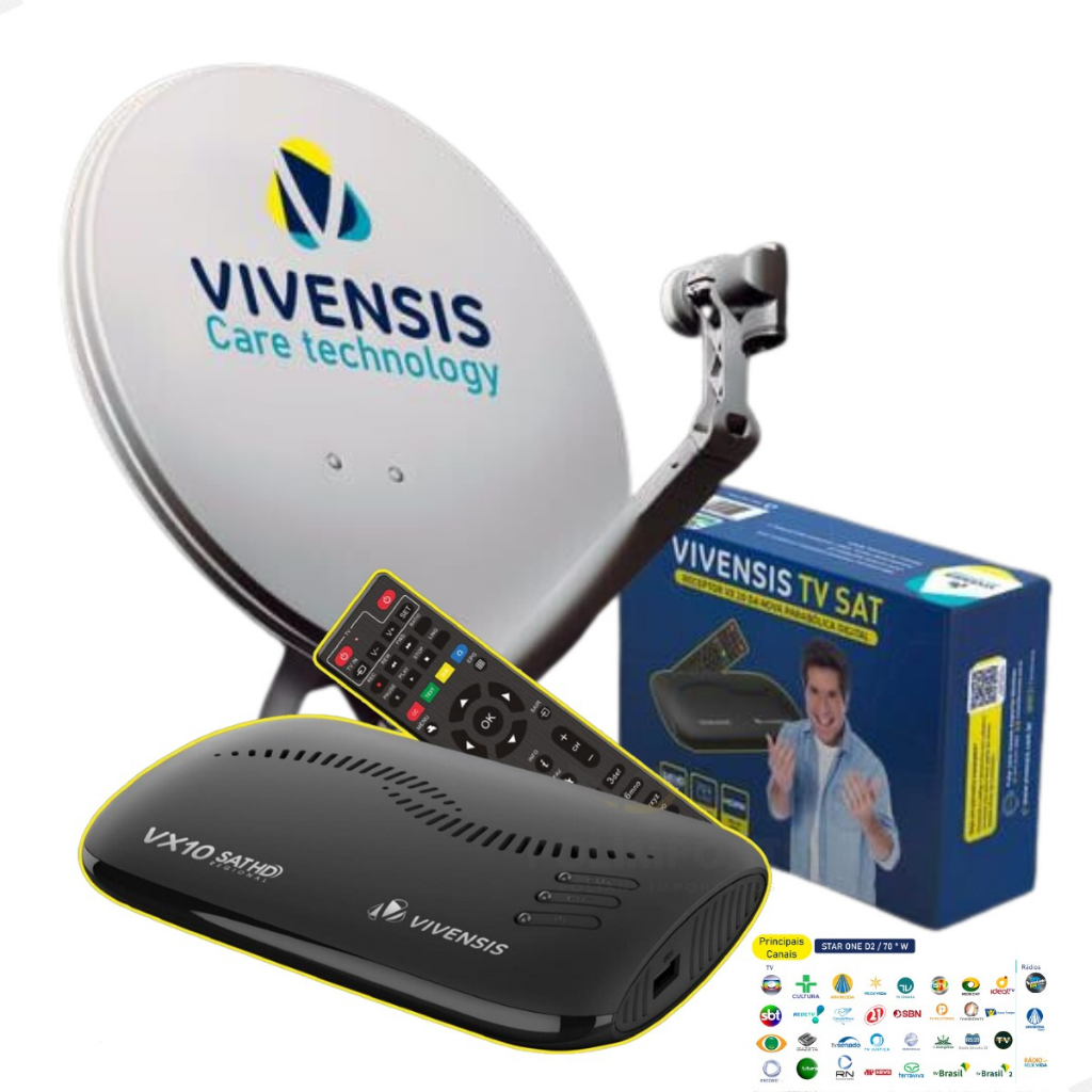 Kit Antena Parabólica Digital com Receptor Digital Vivensis VX10 banda ku nova parabólica lnb e cabo
