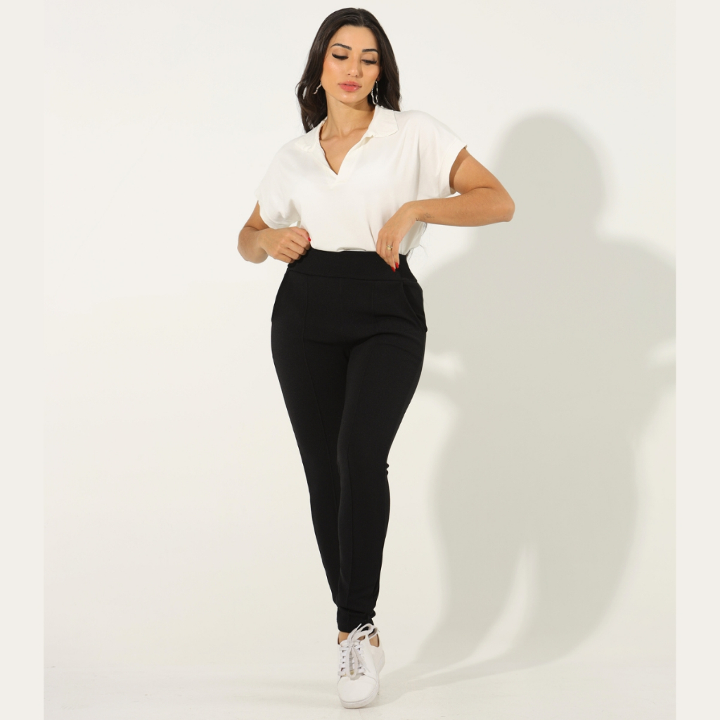 Calça Social Malha Crepe Cintura Alta Feminina Bolso Skinny em Oferta na Shopee