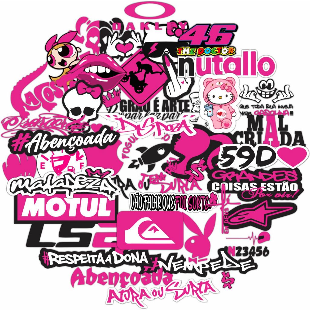 Super Kit De Adesivos 244 Moto Bike Carro Meninas Cartela Pink Rosa Feminino Barbie Du Adesivo Vinil em Oferta na Shopee