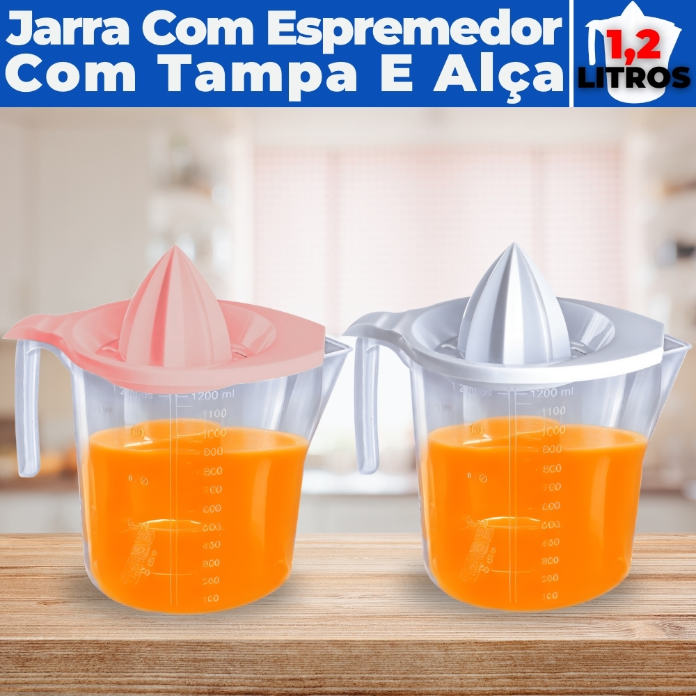Jarra de Suco Água Refri Tampa Espremedor Alça Plástico 1,2L
