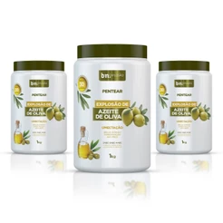 Kit 3x Creme de Pentear Explosão de Azeite de Oliva 1Kg bn.Cachos