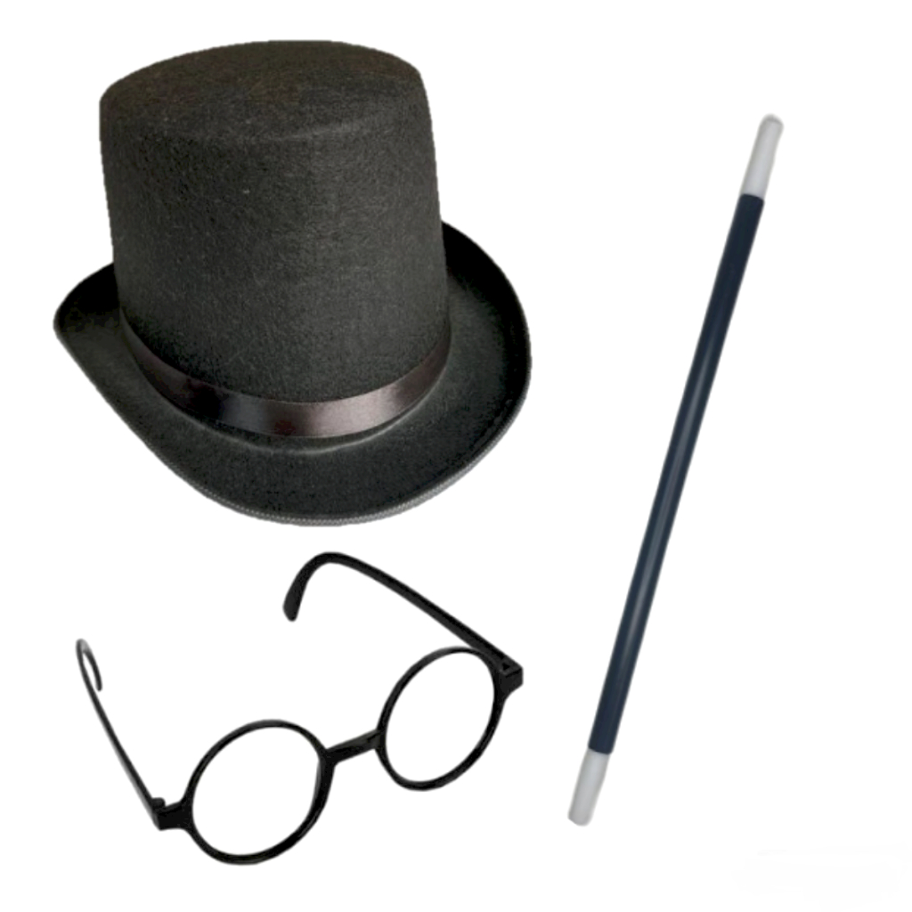 Kit Fantasia de Mágico Cosplay Cartola + Varinha + Óculos Halloween Carnaval Teatro
