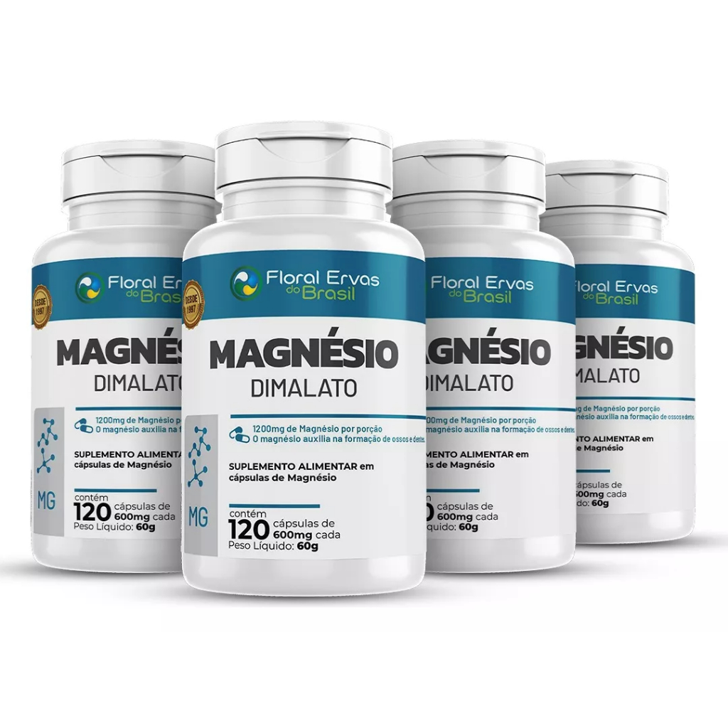 Kit C/ 4 Magnésio Dimalato 480 Cápsulas 600mg Floral Ervas