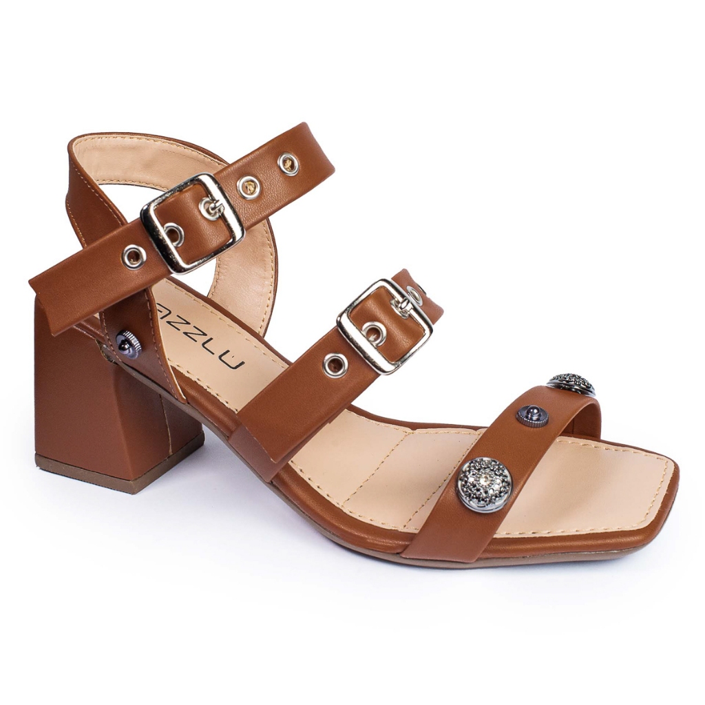 Sandália Feminina Salto Médio Quadrado Bloco Grosso Fivela em Oferta na Shopee