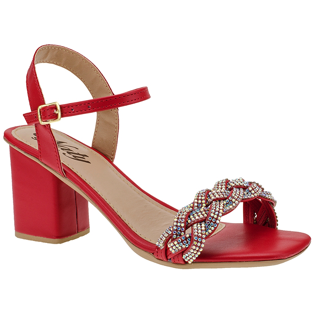 Sandália Feminina Vermelha Social Strass Salto Alto Grosso Casual Festa Naty Shoes Confortável em Oferta na Shopee