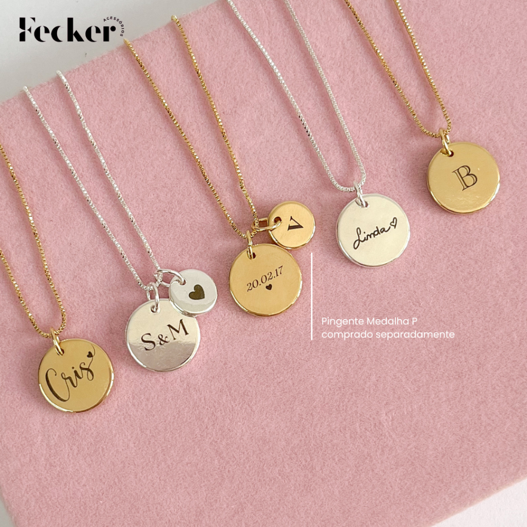 Colar Personalizado à Laser - Tamanho M (personalize como quiser) Banhado a Prata ou Banhado a Ouro em Oferta na Shopee