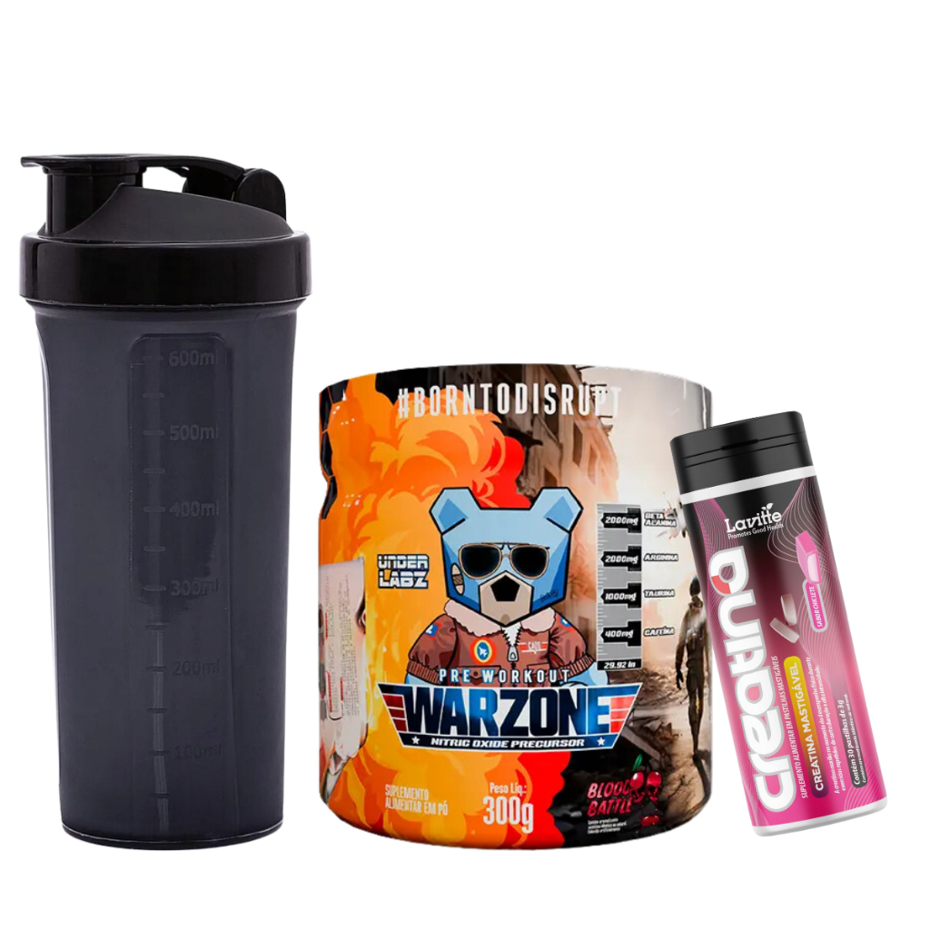 Warzone Com Pump Matrix - Pré Treino 300g - Under Labz + Creatina - Mastigável - Lavitte + Coqueteleira