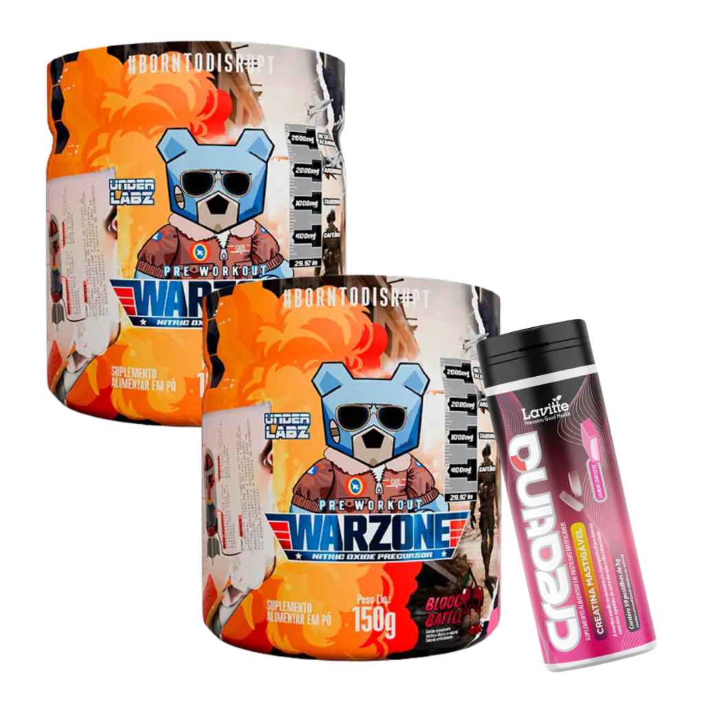 2x Warzone Com Pump Matrix - Pré Treino 150g - Under Labz + Creatina - Mastigável 30 Pastilhas 3g - Lavitte