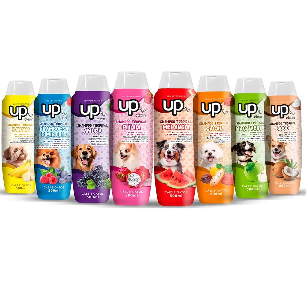 Kit 8 Shampoo para Cachorro Tropical 500ml Shampoo Pet Cheiroso Frutas Shampoo para Cães Pet Shop UP Clean