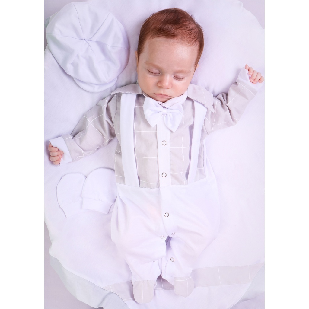 Saida de Maternidade Para Bebe Menino Marinho Suspensório Branco 04 peças Igor Roupas Para Bebê