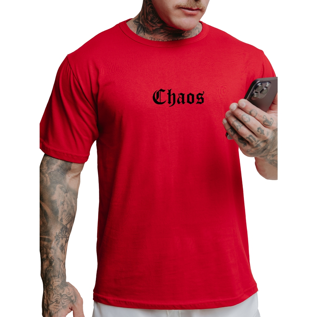 Camisa Camiseta Masculina 100% Algodão Básica Chaos Diversas Cores 7098