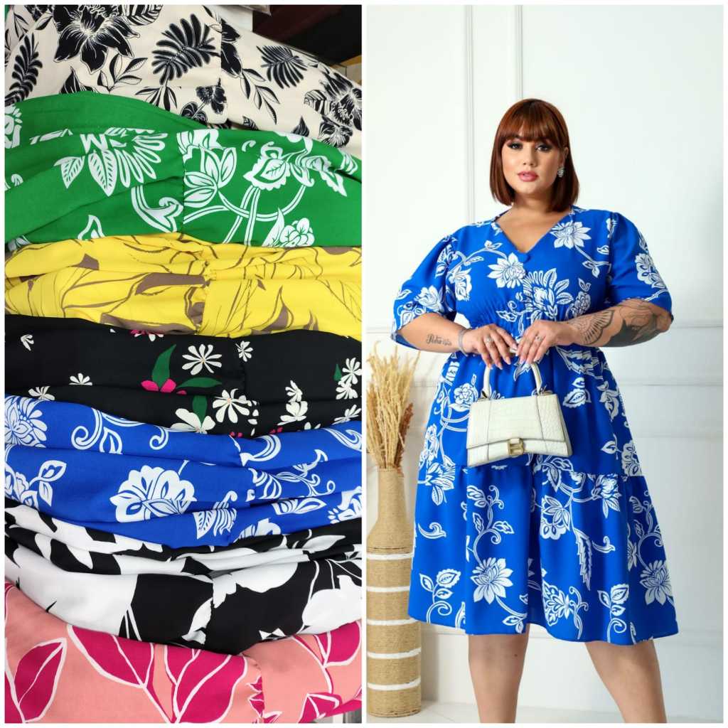 EDBRAS VESTIDO MID PLUS SIZE ESTAMPADO