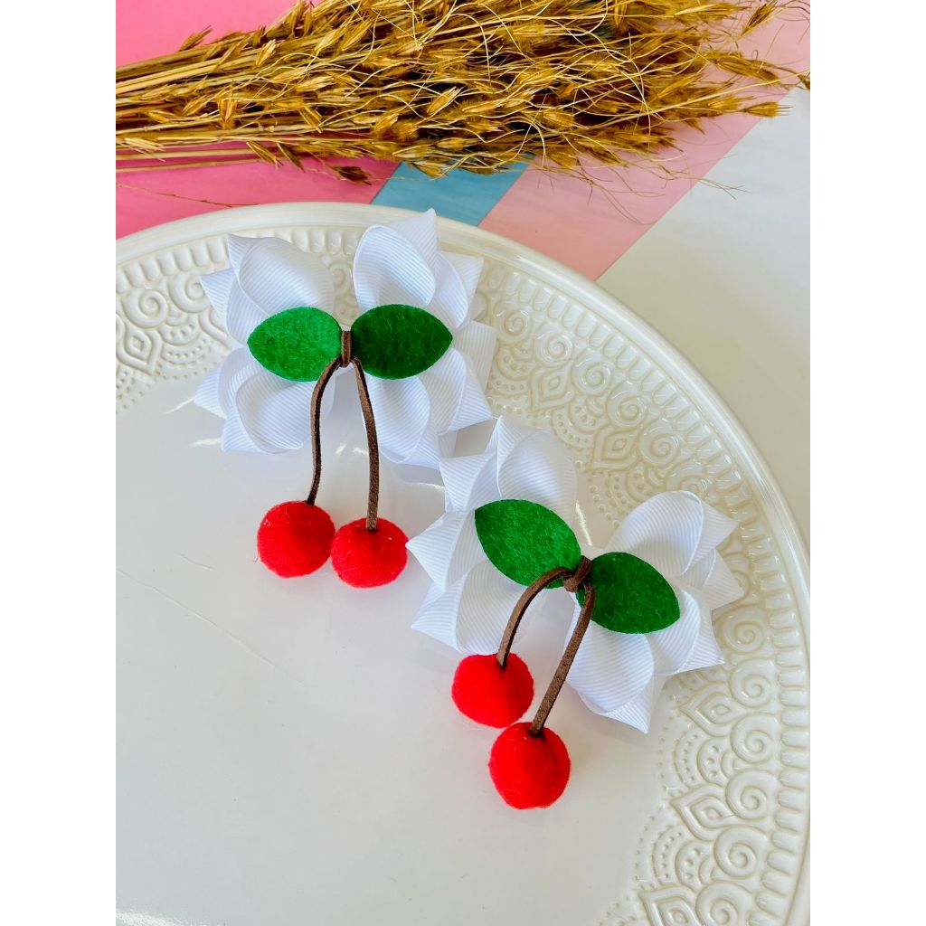 Dupla de laço / Duplinha de laço / Duplinha de cereja / Laço Branco, Preto, Verde, Vermelho Cereja F