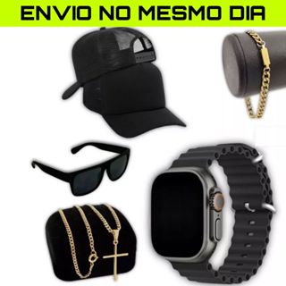 Kit masculino relógio digital Premium + Boné liso + Óculos premium +Corrente Cruz e pulseira banhada em Oferta na Shopee