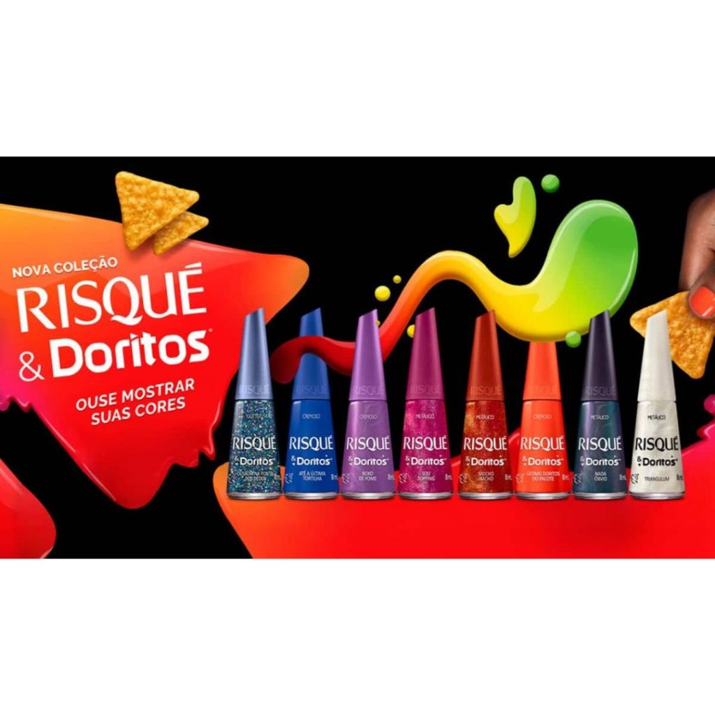 Kit 8 Esmaltes RISQUE Nova Coleção DORITOS LANÇAMENTO 2024 Cores METÁLICO - CREMOSO - GLÍTER